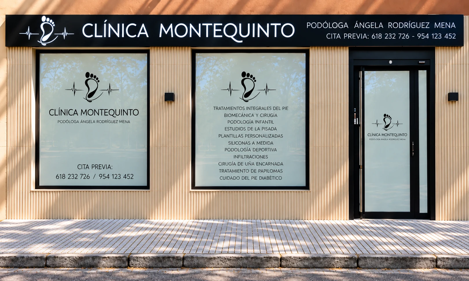 Fachada diurna y rótulo de Clínica Montequinto